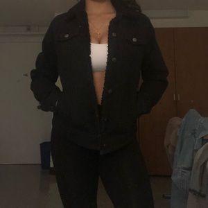 Francesca’s Closet Black Sherpa Lined Denim Jacket